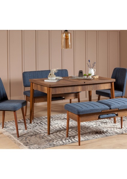 Gordes Extra Ceviz Lacivert Yemek Masası Takımı