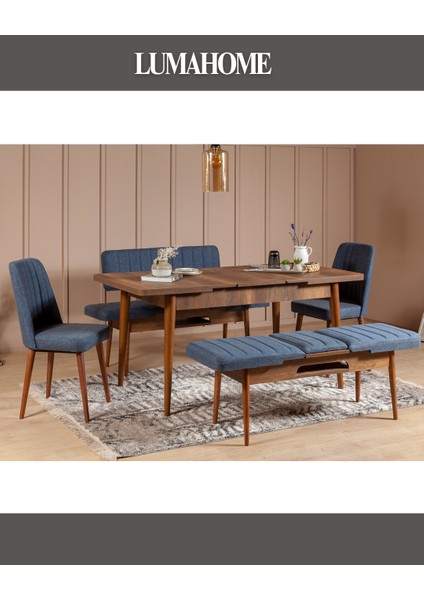 Gordes Extra Ceviz Lacivert Yemek Masası Takımı