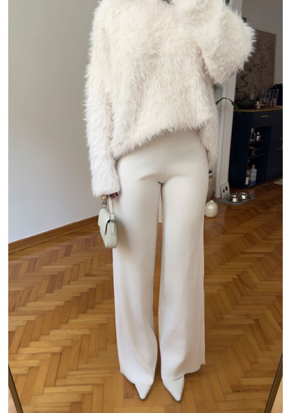Beli Lastikli Triko Pantolon- Ekru modelleri