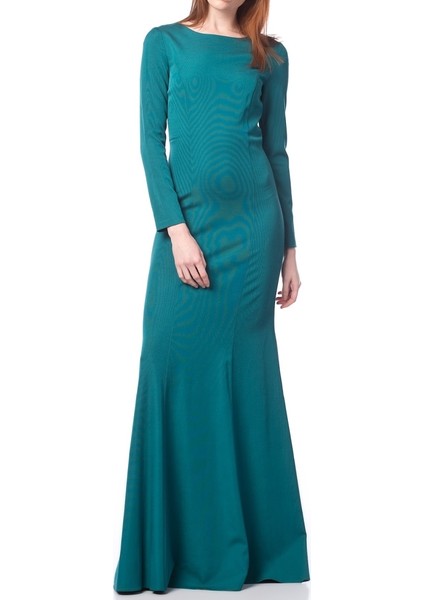 Sırt Detaylı Uzun Uzun Elbise Yeşil K1511108_012