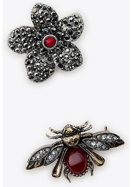 Marka Broş Seti – Vintage Arı ve Çiçek Tasarımlı Taşlı Metal Broş 2’li Set fırsatları