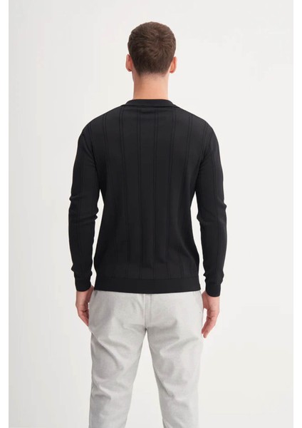 Slim Fit Rayon Karışımlı Premium Polo Yaka Siyah Erkek Kazak 33045 modelleri