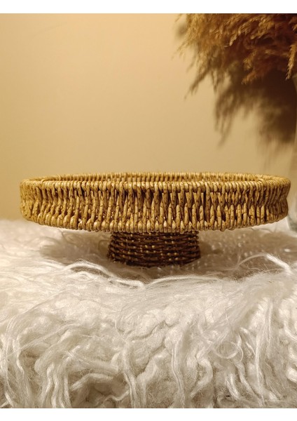 Hasır Rattan Ayaklı Tepsi Sunumluk Yuvarlak fırsatları