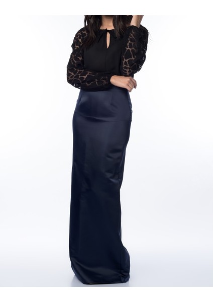 Yırtmaçlı Uzun Etek Lacivert K1415090_015