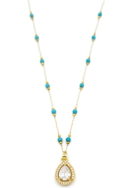 Turkuaz Boncuklu Kolye - Altın