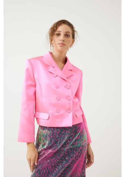 Saten Kruvaze Ceket Pembe K2316064_038 fırsatları