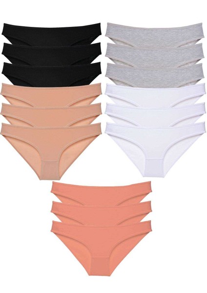 15 Adet Süper Eko Set Likralı Kadın Slip Külot Siyah Ten Gri Beyaz Pudra