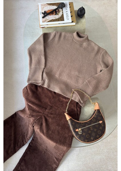 Kadife Palazzo Pantolon- Kahverengi modelleri