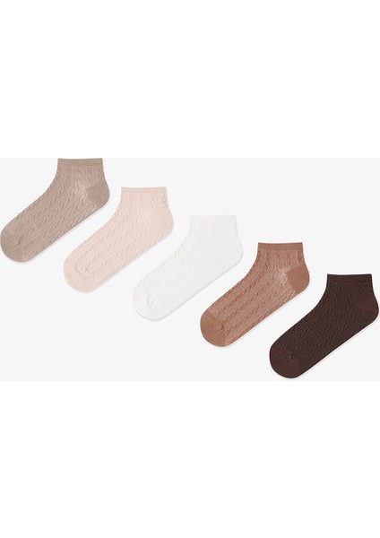 5 Çift Pamuklu Kendinden Geometrik Desenli Patik Çorap