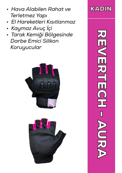 Revertech Aura Pembe / Yarım Parmak - Kaymaz Avuç Içi Motosiklet Eldiveni (Kadın)