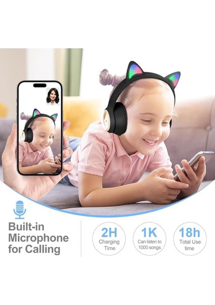 Kulak Üstü Taç Renkli Işıklı Kedi Kulaklı Kedi Kabartmalı 5.3 Version Bluetooth Kulaklık modelleri