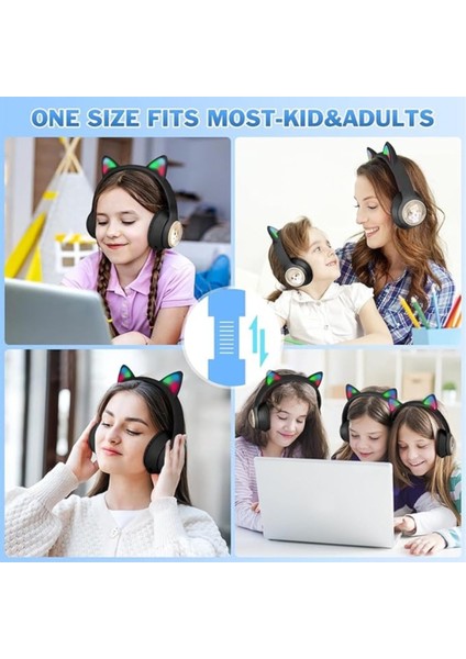 Kulak Üstü Taç Renkli Işıklı Kedi Kulaklı Kedi Kabartmalı 5.3 Version Bluetooth Kulaklık indirimleri