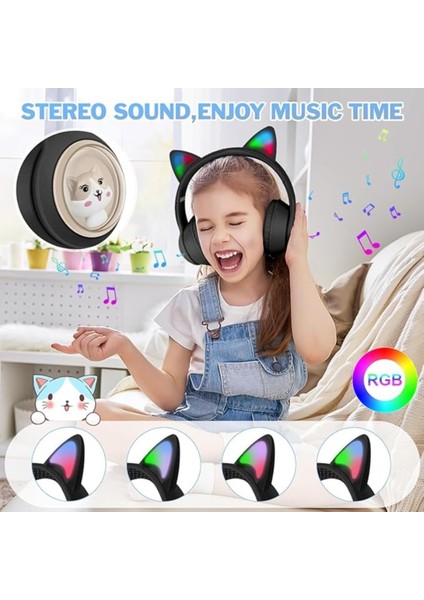 Kulak Üstü Taç Renkli Işıklı Kedi Kulaklı Kedi Kabartmalı 5.3 Version Bluetooth Kulaklık