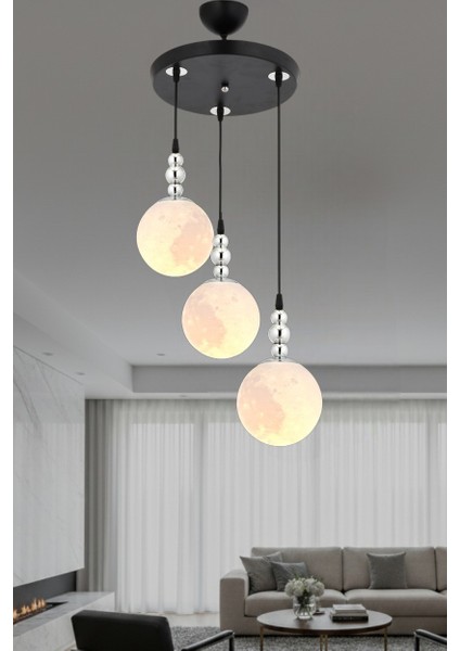 Krater 3’lü 3D Başlıklı Sarkıt Avize – Modern Dekoratif Aydınlatma