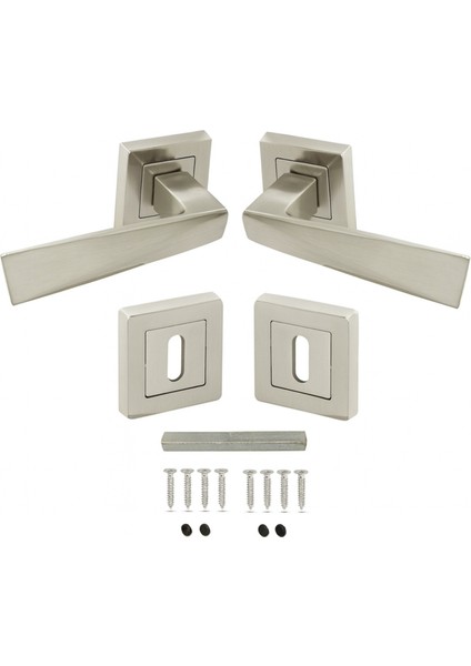 Penta Nikel Inoxkare Rozetli Oda Kapı Kolu (1 Takım: 2 Adet Kol + 2 Adet Rozet + Bağlantı Demiri)
