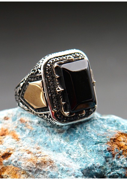 925 Ayar Gümüş Erkek Oltu Taşı Yüzük SY00089 fiyatları