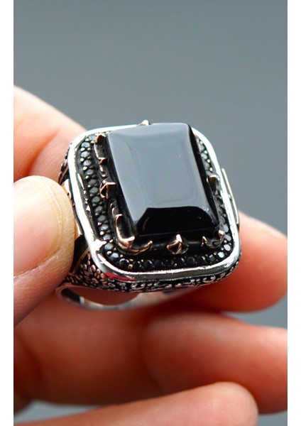 925 Ayar Gümüş Erkek Oltu Taşı Yüzük SY00089 modelleri