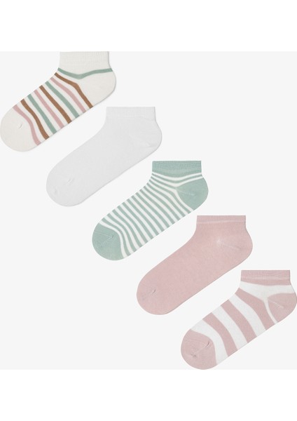 5 Çift Pamuklu Çizgili Patik Çorap