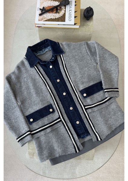 Denim Detay Premium Hırka- Gri