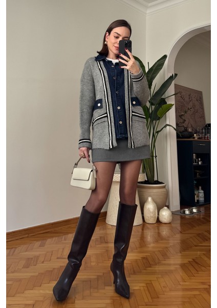 Denim Detay Premium Hırka- Gri fiyatları