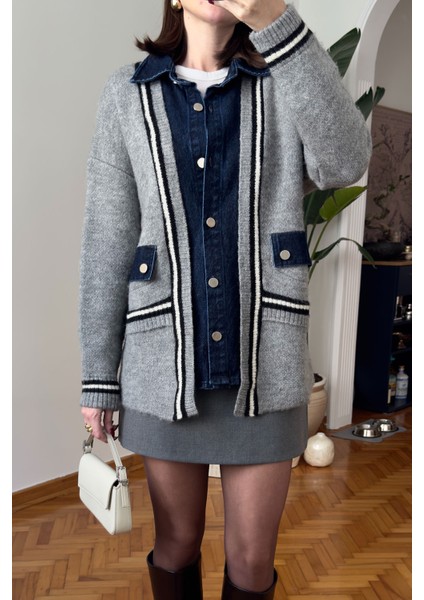 Denim Detay Premium Hırka- Gri fırsatları