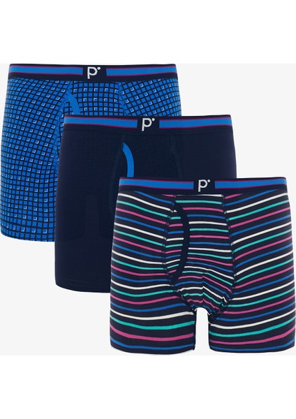 Erkek Bluedot Çizgili Organik 3'lü Boxer