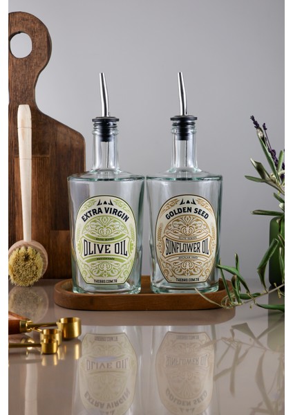 500ML Ahşap Stantlı Şeffaf Kalın Cam Elite Serisi Zeytinyağı ve Ayçiçek Yağı Şişesi fırsatları