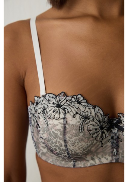 Leopar Desenli Lotus Brode Balenli Dolgusuz Straplez Sütyen