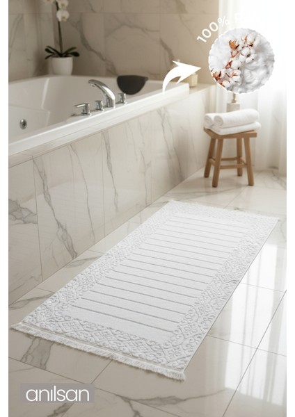 Aflora Beyaz-Mor Ayak Havlusu - 60x130Cm, 690Gr, %100 Pamuk, Spa Ve Otel Banyo Paspası, Günlük Kullanıma Uygun