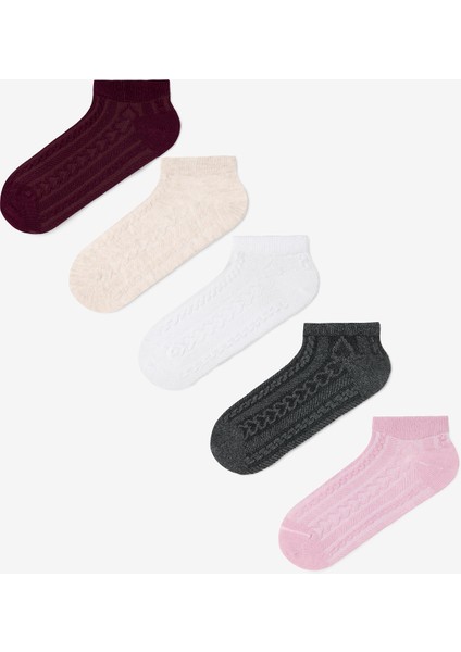 5 Çift Kendinden Kalp Desenli Patik Çorap