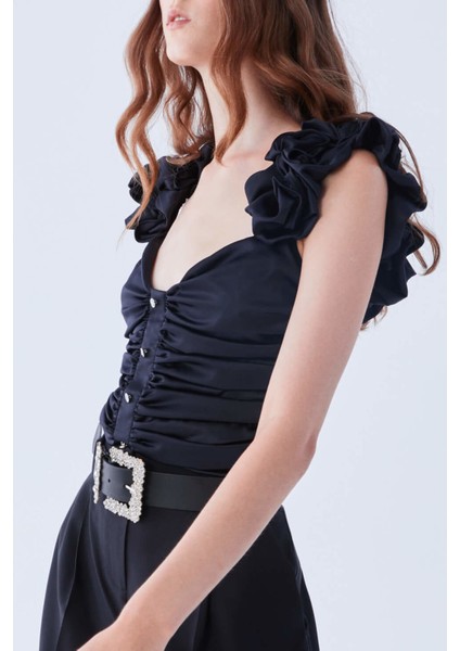 Kol Detaylı Drapeli Bluz Siyah Y2113149_001 fiyatları