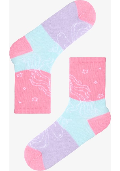 Çok Renkli Kız Çocuk Galaxy Unicorn 4lü Soket Çorap