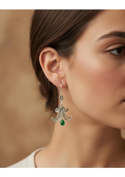 925 Ayar Gümüş Telkari Işleme Hürrem Sallantılı Küpe - Yakut Safir Zümrüt Taşlı El Yapımı Hediyelik fiyatları