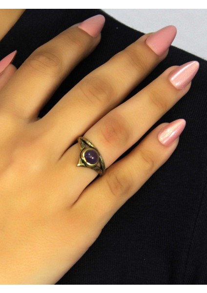 Doğal Taş Ametist Doğal Taşlı Antik Model Kadın Ayarlanabillir Yüzük EUY72AMT fiyatları
