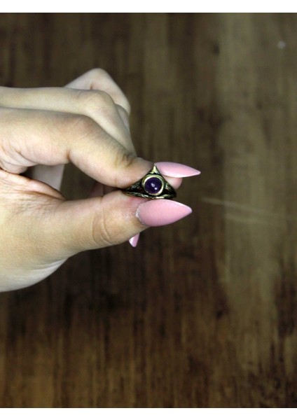 Doğal Taş Ametist Doğal Taşlı Antik Model Kadın Ayarlanabillir Yüzük EUY72AMT modelleri