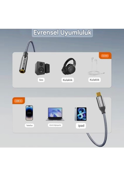Type-C To 3.5mm Jack Aux Kulaklık Çevirici Dönüştürücü Hi-Fi Ses+Dac Çip Teknoloji Ce Lisanslı Sertifikalı Hasır Örgülü Sağlam Kablo fiyatları