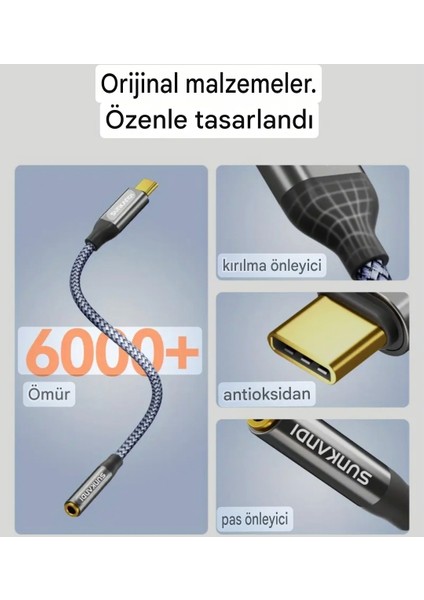 Type-C To 3.5mm Jack Aux Kulaklık Çevirici Dönüştürücü Hi-Fi Ses+Dac Çip Teknoloji Ce Lisanslı Sertifikalı Hasır Örgülü Sağlam Kablo indirimleri