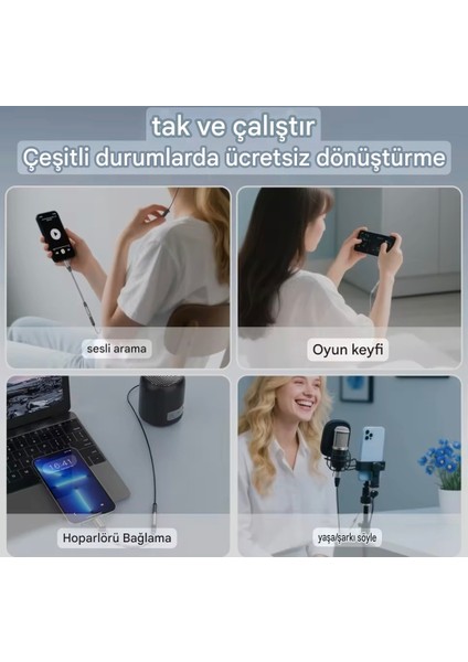 Type-C To 3.5mm Jack Aux Kulaklık Çevirici Dönüştürücü Hi-Fi Ses+Dac Çip Teknoloji Ce Lisanslı Sertifikalı Hasır Örgülü Sağlam Kablo