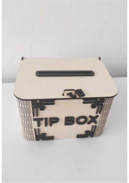 Dekoratif Krem Ahşap Tip Box Kutu Bahşiş Kutusu Kumbara Tipbox