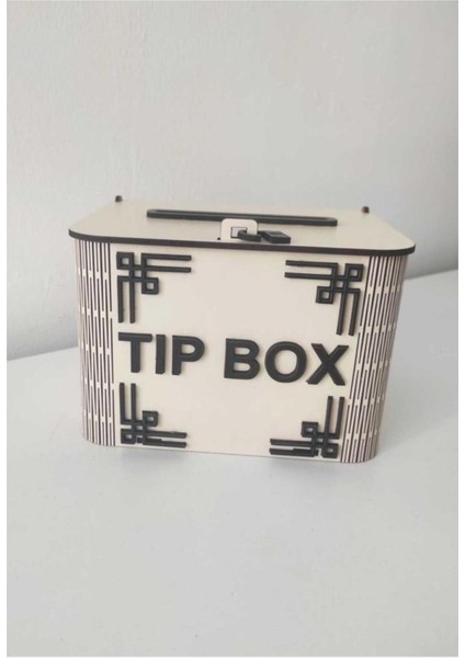 Dekoratif Krem Ahşap Tip Box Kutu Bahşiş Kutusu Kumbara Tipbox