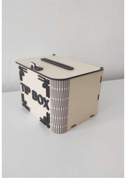 Dekoratif Krem Ahşap Tip Box Kutu Bahşiş Kutusu Kumbara Tipbox