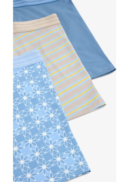 Erkek Pamuklu Blue Design Çok Renkli 3lü Boxer