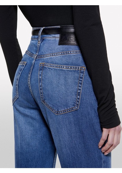 Pamuk Karışımlı Yüksek Bel Ispanyol Paça Denim Pantolon Kadın Buz Mavisi Denim Pantolon - 325P4MCPLE043 fiyatları