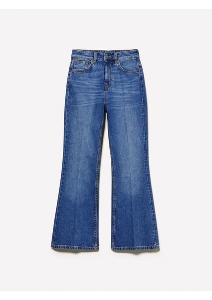 Pamuk Karışımlı Yüksek Bel Ispanyol Paça Denim Pantolon Kadın Buz Mavisi Denim Pantolon - 325P4MCPLE043 modelleri