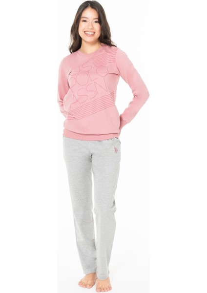 U.s Polo Assn. 20123 Kadın Uzun Kollu Bisiklet Yaka Rahat Ev Giyim-Gülkurusu