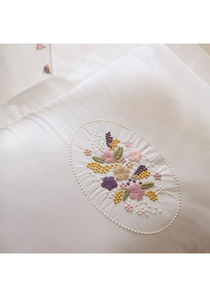 Rosven Nakışlı Çift Kişilik Nevresım Takımı Beyaz