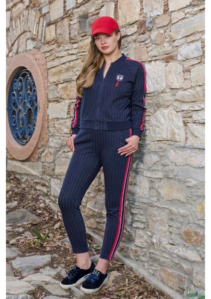 26013 Kadın Uzun Kollu Dik Yaka Önden Fermuarlı Spor Takım-Lacivert fiyatları