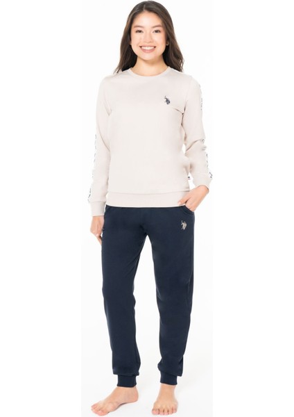 U.s Polo Assn. 20120 Kadın Uzun Kollu Bisiklet Yaka Paçası Bantlı Rahat Ev Giyim-Bej