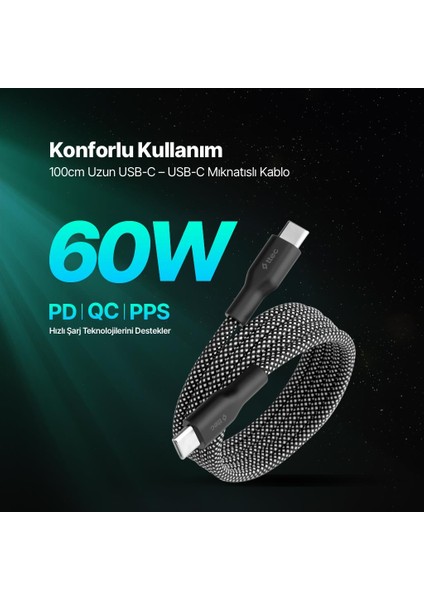 Usb-C - Usb-C Mıknatıslı 100CM 60W Örgü Hızlı Şarj Kablosu 2DK61S fiyatları