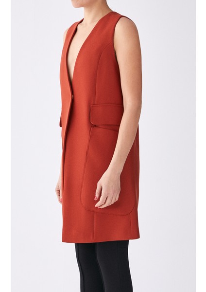 Cep Detaylı Uzun Rengi Kadın Yelek Kiremit K1917009_016 fiyatları